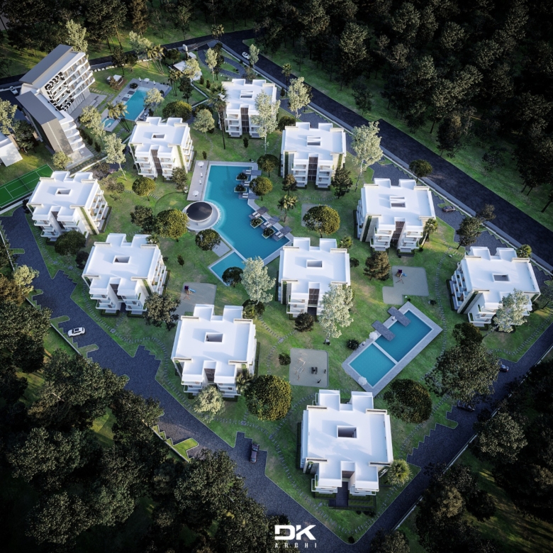 Vue aérienne du masterplan Cabo Pino, jour